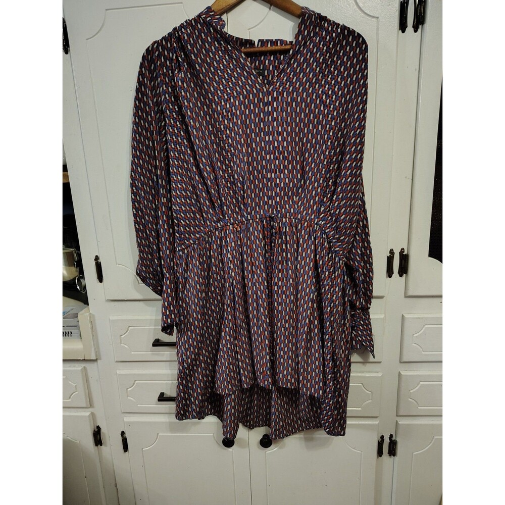 Rag & Bone New York Silk Mini Dress Red Blue Arrow Print Drawstring Waist XS